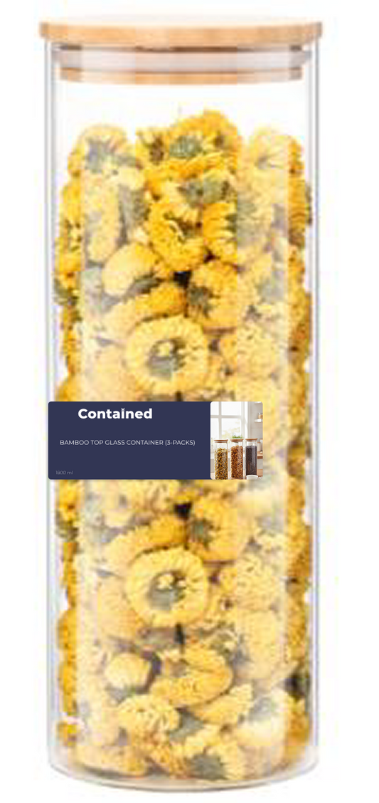 3 PC BAMBOO TOP GLASS CONTIANER 1800ML