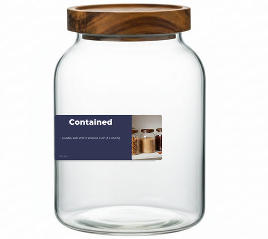3 PC GLASS JAR WITH WOOD TOP 750ML