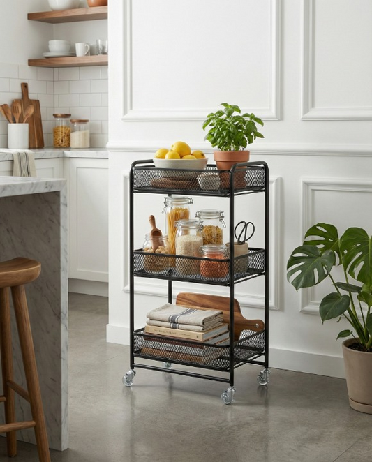 FOLDABLE 3 TIER METAL STORAGE CART
