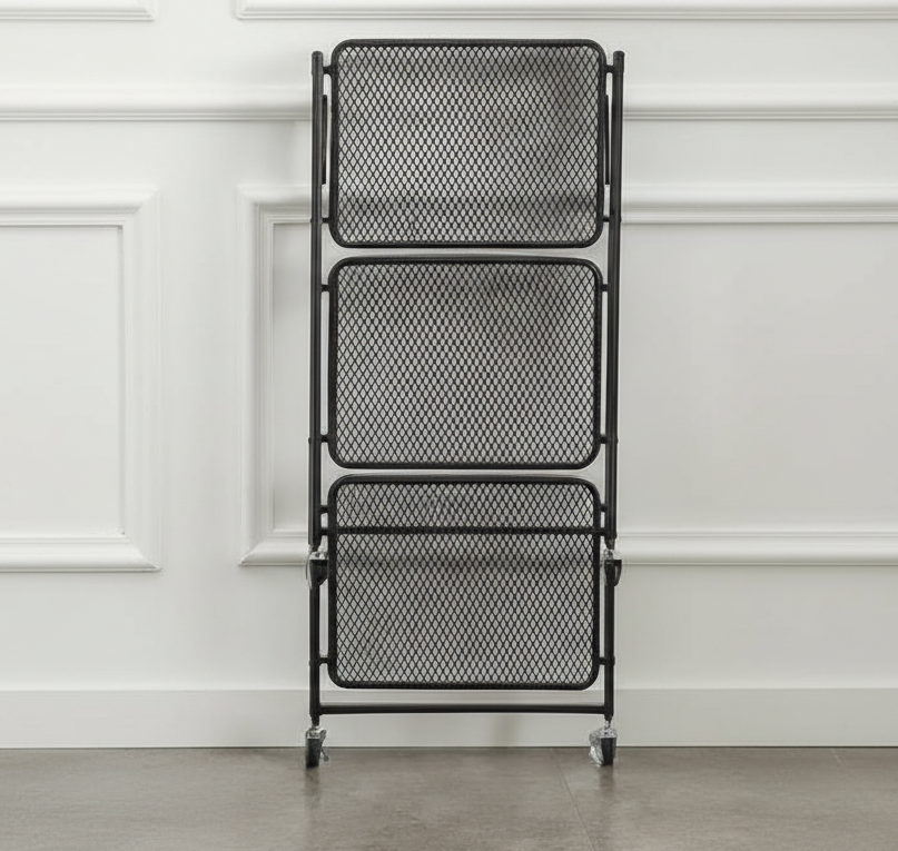 FOLDABLE 3 TIER METAL STORAGE CART