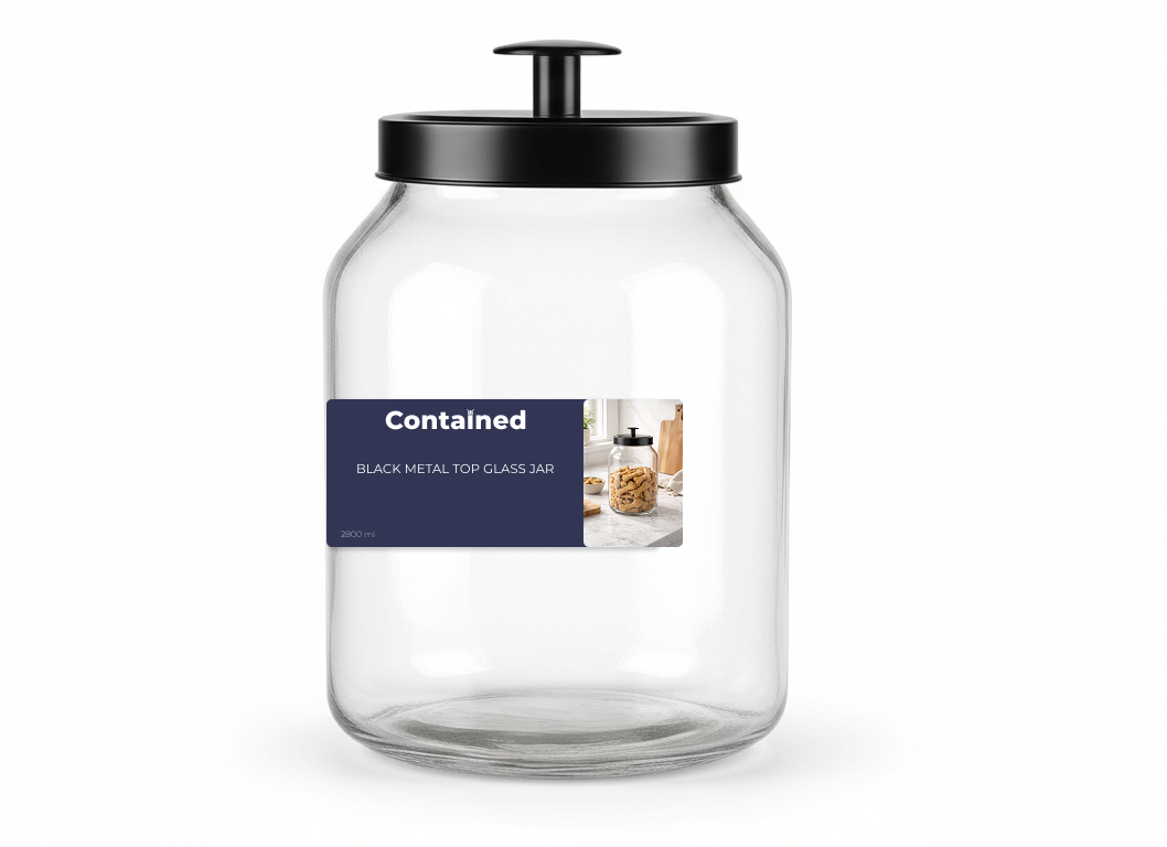 BLACK METAL TOP GLASS JAR 2800ML