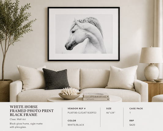 WHITE HORSE FRAMED PHOTO PRINT