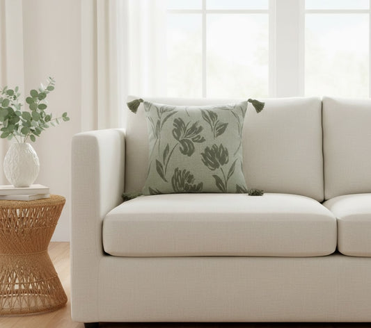 PALM LANE FLORAL JACQUARD LINEN COTTON CUSHION