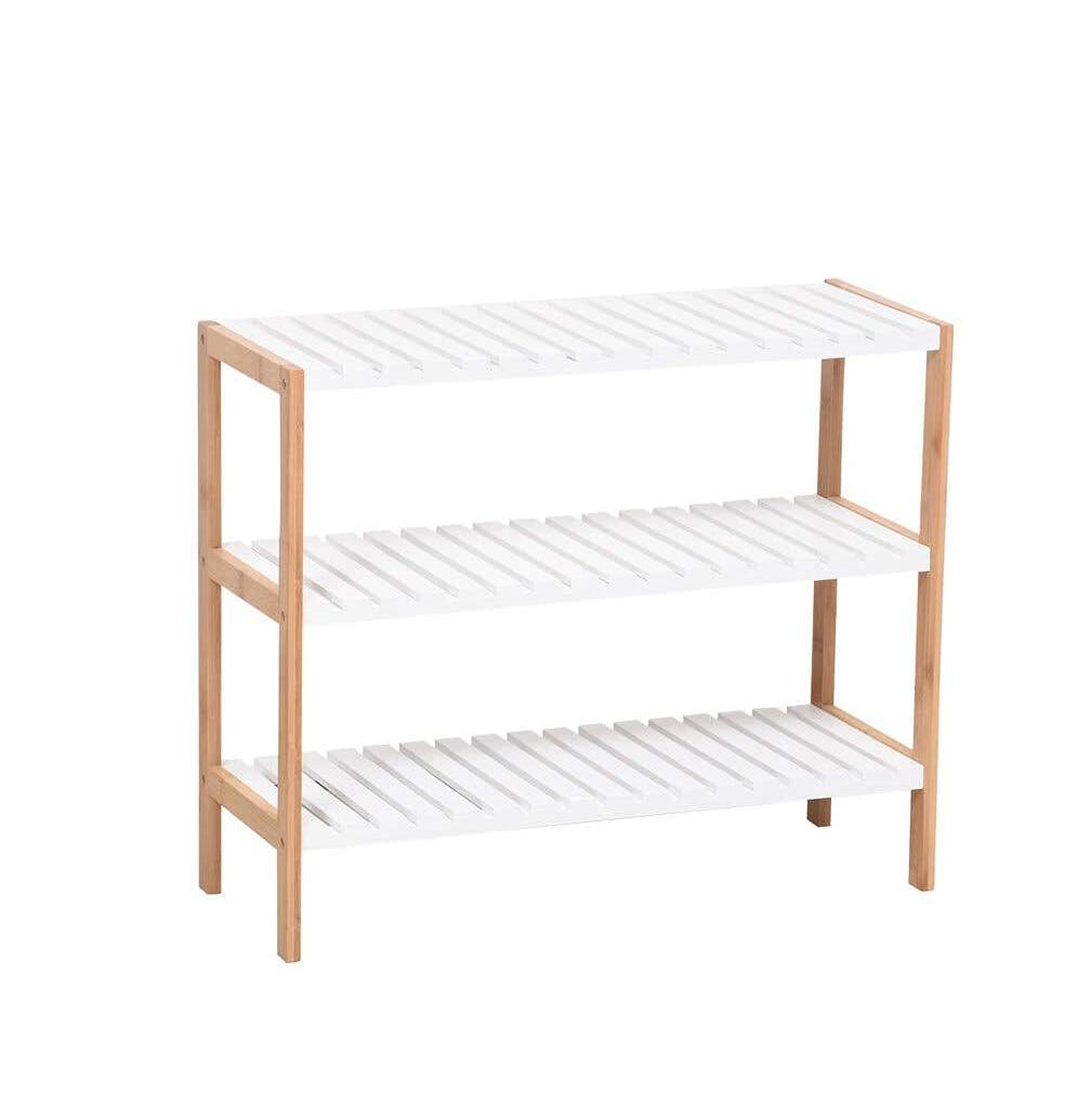 BAMBOO FRAME SHOE RACK WHITE SLATTED 3 LAYER