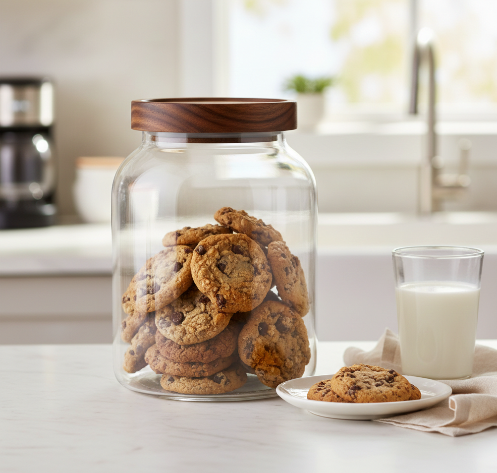 1 PC LARGE GLASS JAR WITH WOOD TOP 2000ML