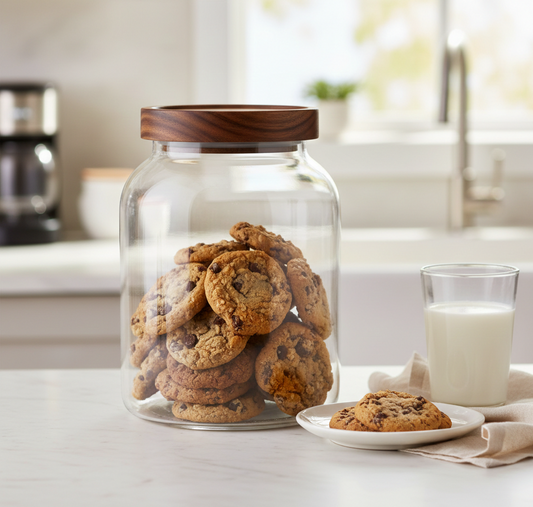 1 PC LARGE GLASS JAR WITH WOOD TOP 2000ML