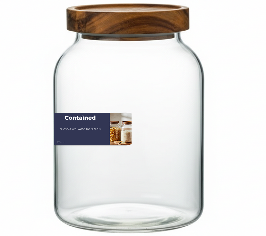 2 PC GLASS JAR WITH WOOD TOP 1600ML