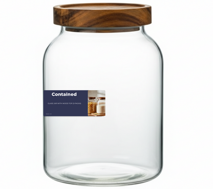 2 PC GLASS JAR WITH WOOD TOP 1600ML