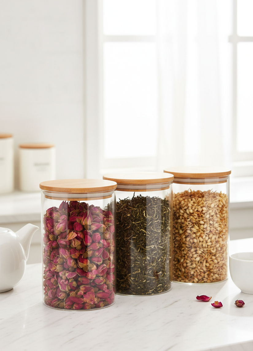3 PC BAMBOO TOP GLASS CONTAINER 1000ML