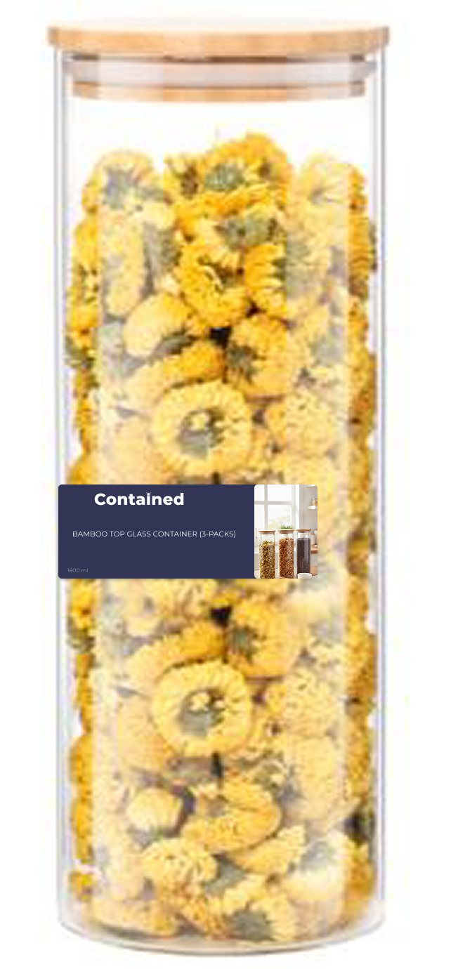 3 PC BAMBOO TOP GLASS CONTIANER 1800ML