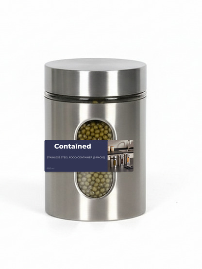 3 PC 304 STAINLESS STEEL FOOD CONTAINER 600ML