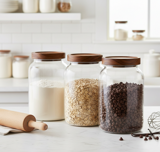 3 PC GLASS JAR WITH WOOD TOP 1300ML