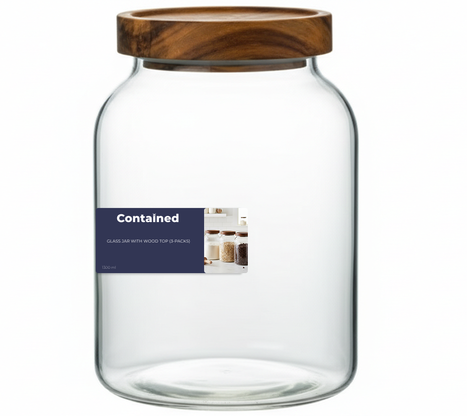 3 PC GLASS JAR WITH WOOD TOP 1300ML