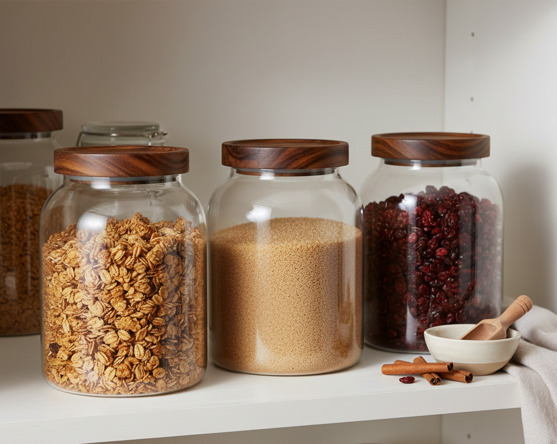 3 PC GLASS JAR WITH WOOD TOP 750ML