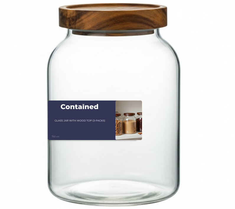 3 PC GLASS JAR WITH WOOD TOP 750ML