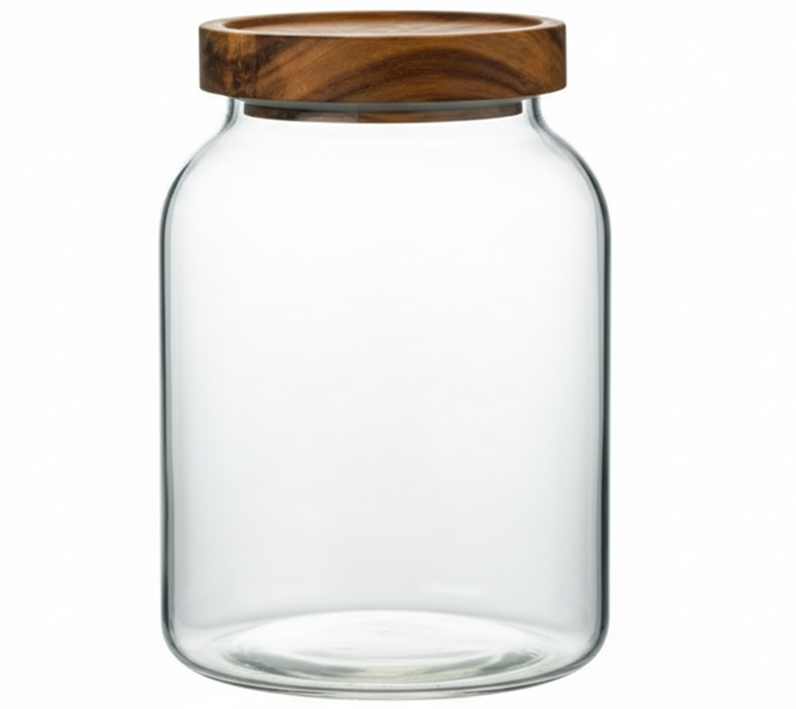3 PC GLASS JAR WITH WOOD TOP 750ML