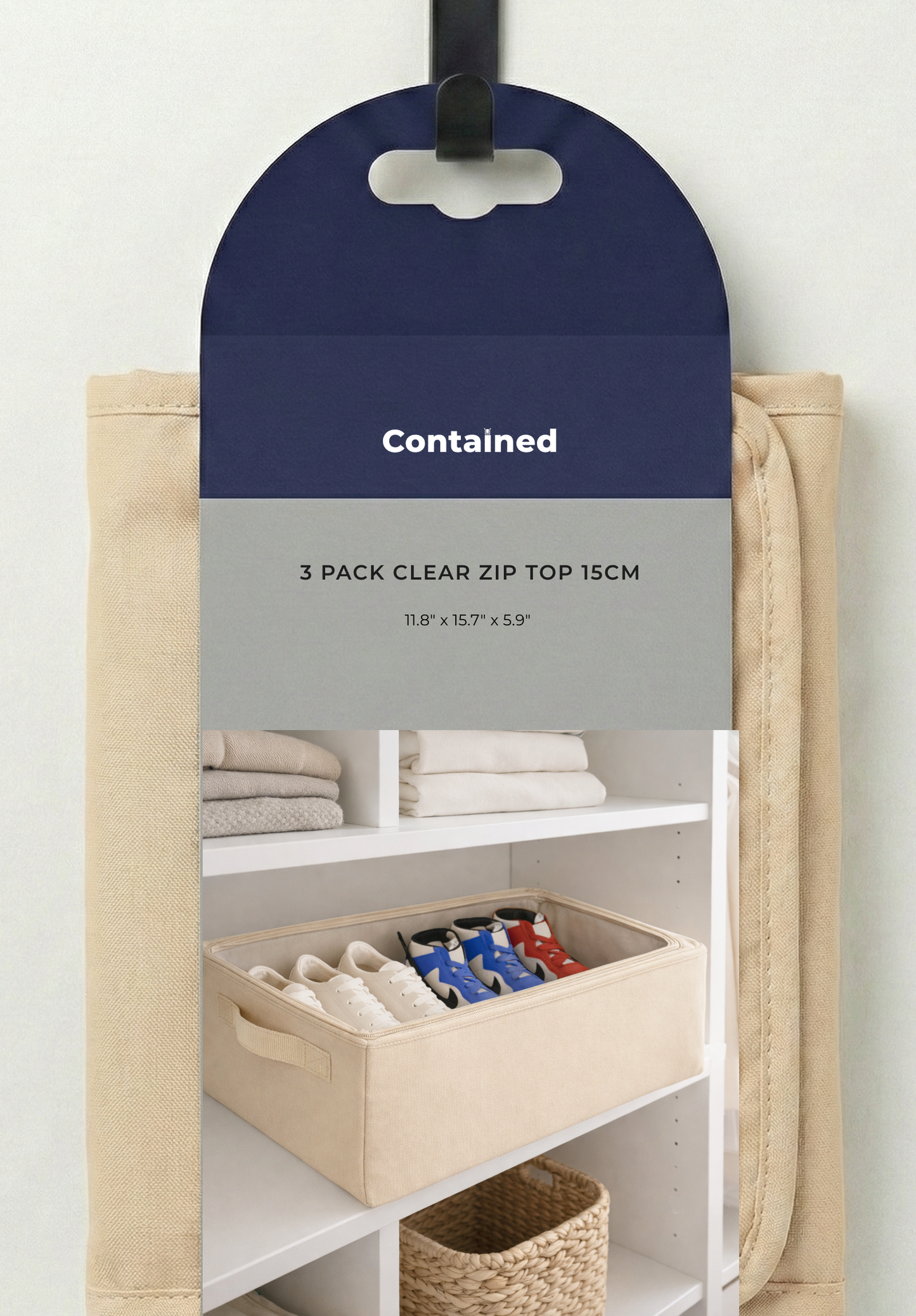 3 PC STORAGE TOTE WITH CLEAR ZIP TOP 15CM