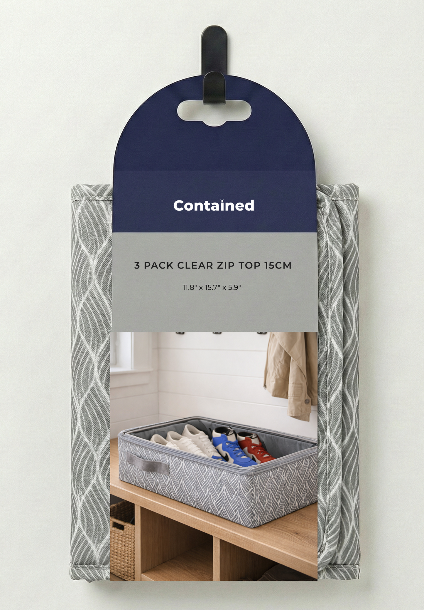 3 PC STORAGE TOTE WITH CLEAR ZIP TOP 15CM