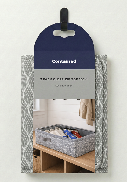 3 PC STORAGE TOTE WITH CLEAR ZIP TOP 15CM