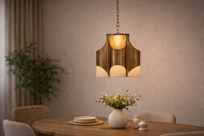 4 CYLINDER GOLD PENDANT LAMP WITH FABRIC SHADES