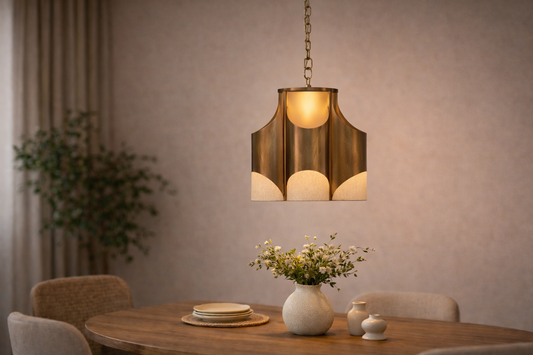 4 CYLINDER GOLD PENDANT LAMP WITH FABRIC SHADES
