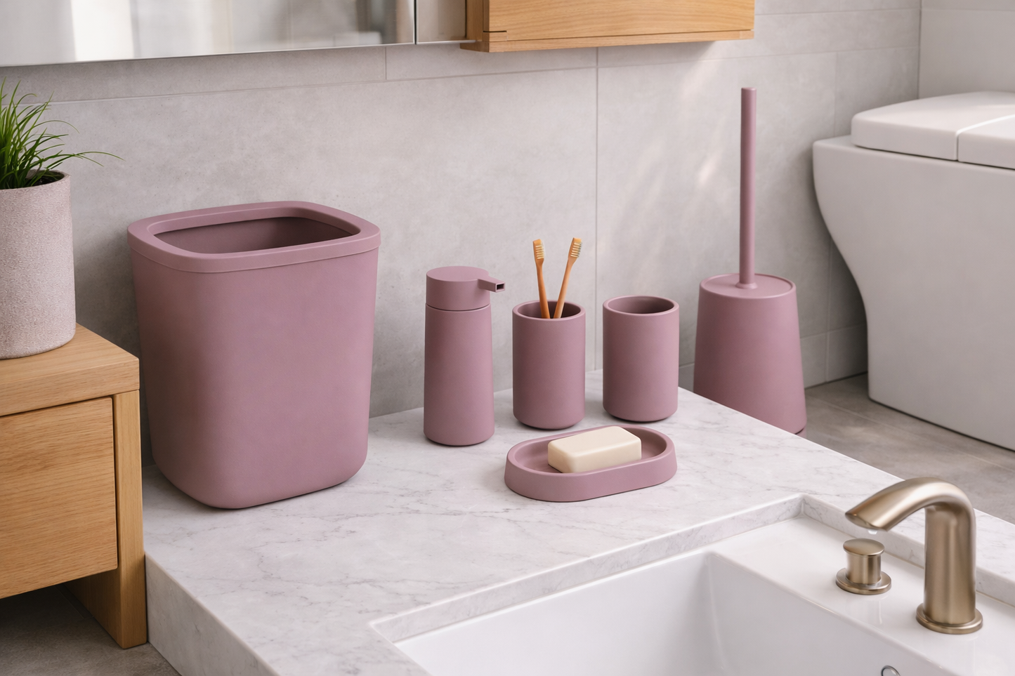 6pc Bathroom Bin & Accessories Set (PP)