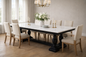 8 SEATER ENGLISH TRESTLE TABLE WITH MARBLE TOP - 8FT X 3.5FT