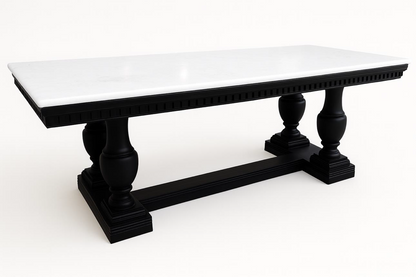 8 SEATER ENGLISH TRESTLE TABLE WITH MARBLE TOP - 8FT X 3.5FT