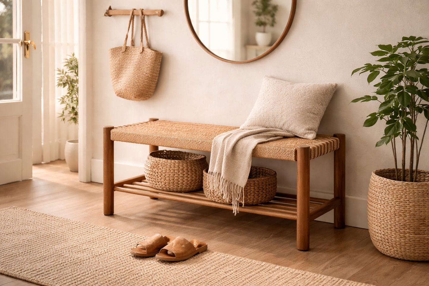 BAJA SISAL ROPE BENCH WITH RACK