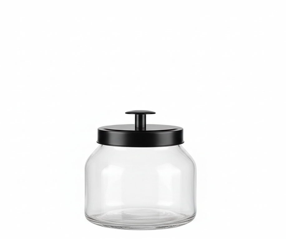 BLACK METAL TOP GLASS JAR 1500ML