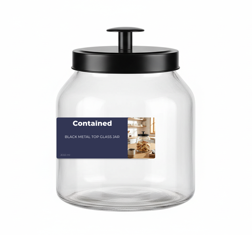 BLACK METAL TOP GLASS JAR 2000ML