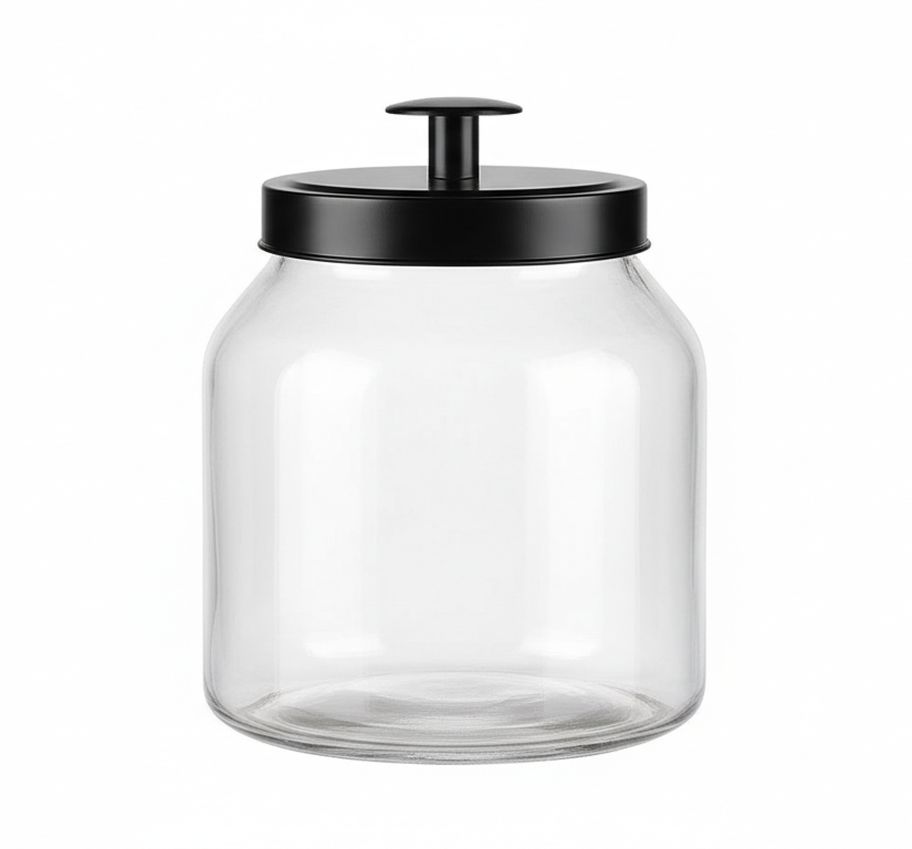BLACK METAL TOP GLASS JAR 2000ML