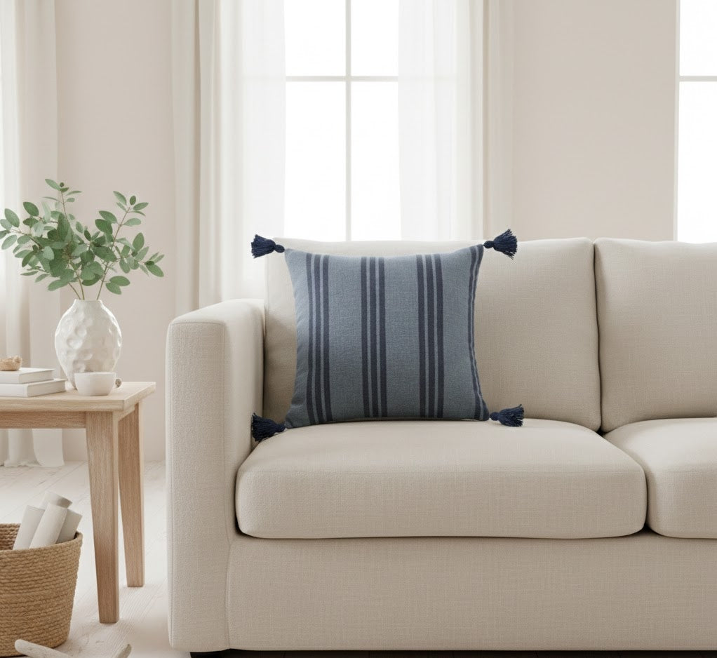 PALM LANE STRIPED LINEN COTTON CUSHION