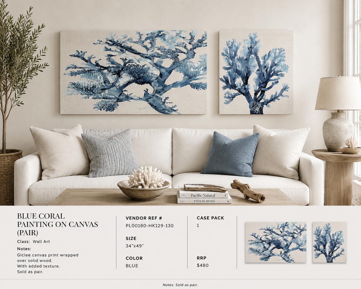 BLUE CORAL PAINTING ON CANVAS (PAIR)