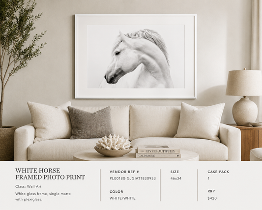 WHITE HORSE FRAMED PHOTO PRINT