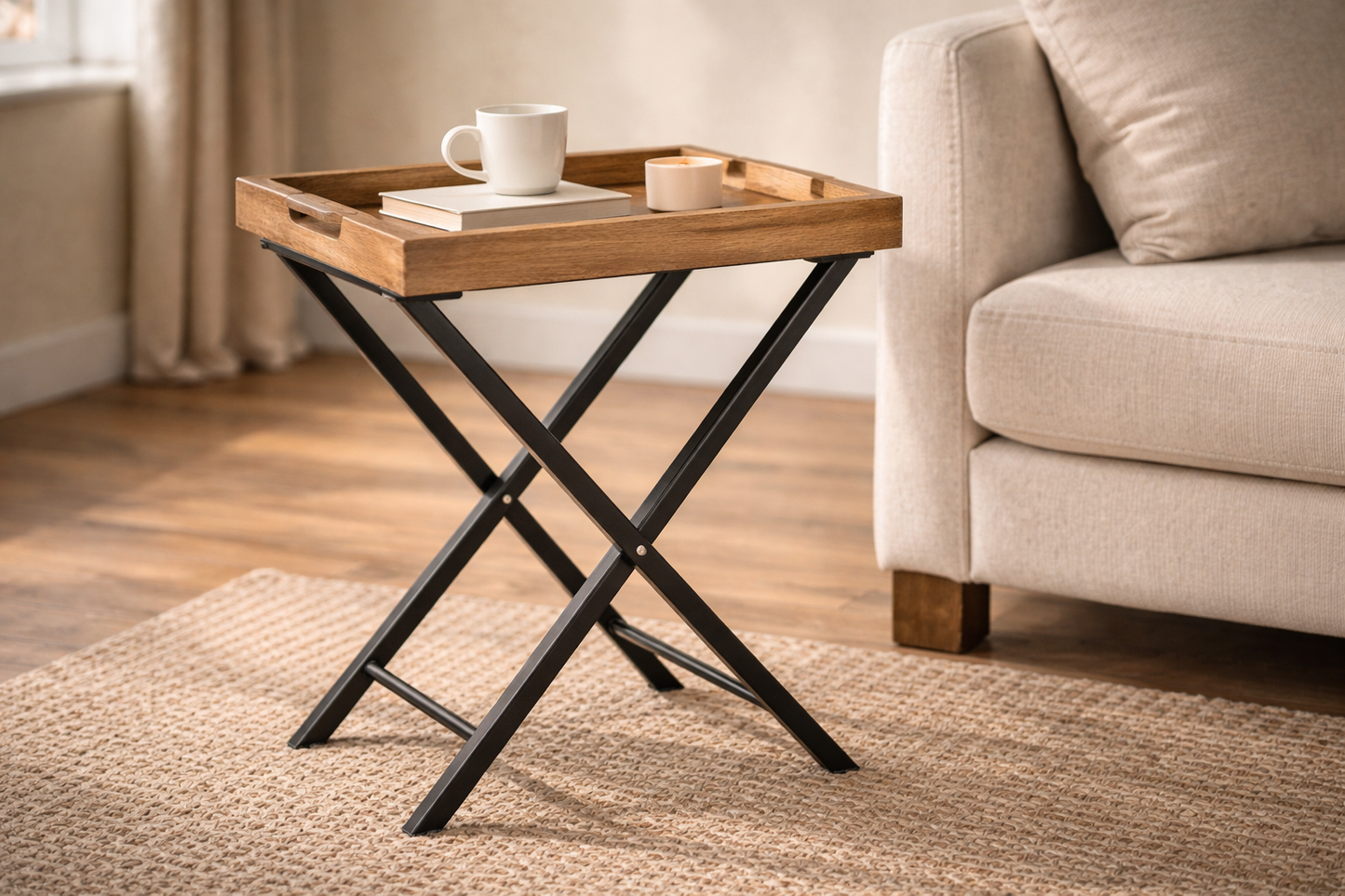 FOLDING CROSS LEG SIDE TRAY TABLE