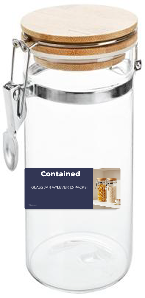 2 PC GLASS JAR W/ LEVER 780ML