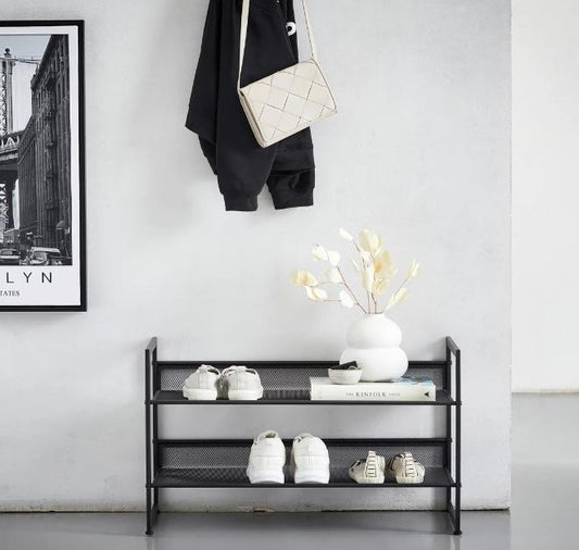 2-TIER STACKABLE MESH METAL SHOE RACK