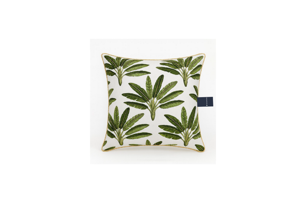 TROPICAL LEAF PRINT WITH EMBROIDERY DEC CUSHION