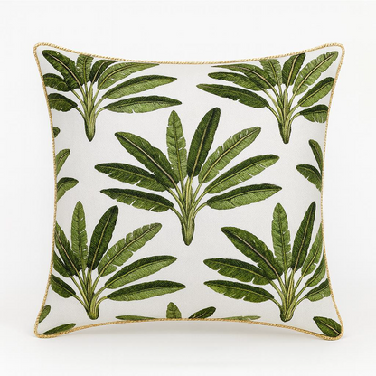 TROPICAL LEAF PRINT WITH EMBROIDERY DEC CUSHION