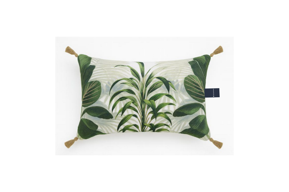 LEAF PRINT WITH TASSELS DEC CUSHION