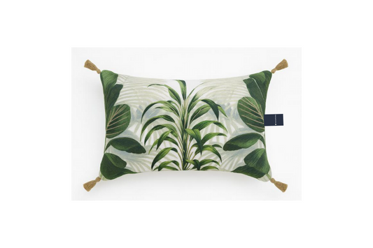 LEAF PRINT WITH TASSELS DEC CUSHION