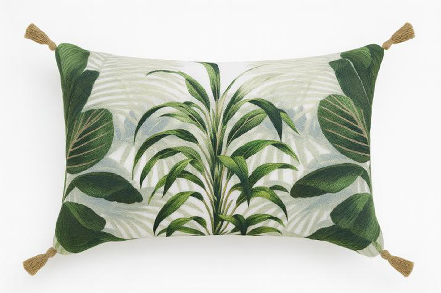 LEAF PRINT WITH TASSELS DEC CUSHION