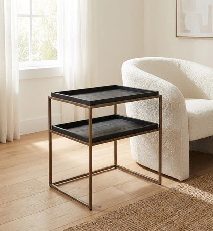 MINIMALIST 2 TIER LEATHER TRAY SIDE TABLE