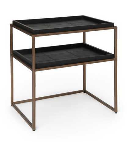 MINIMALIST 2 TIER LEATHER TRAY SIDE TABLE