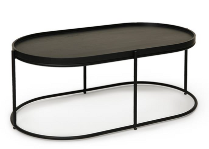 MINIMALIST OVAL COFFEE TABLE WITH WOOD VENEER TOP