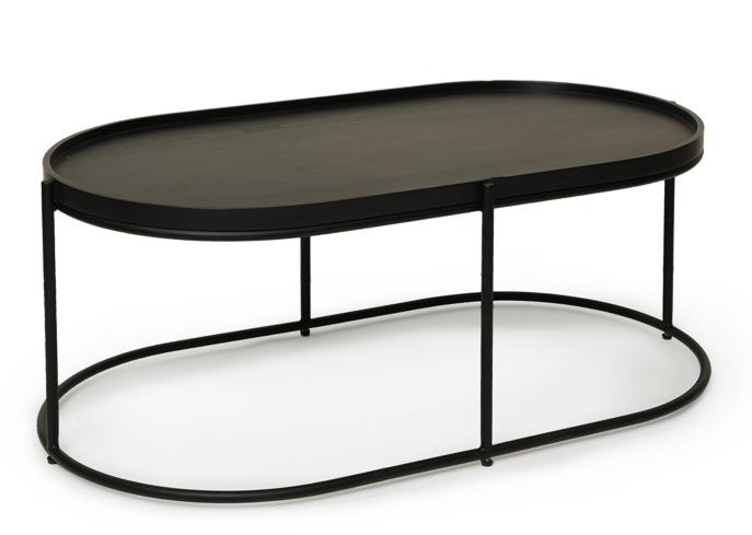MINIMALIST SET OF 2 IRON NESTING TABLES WITH WOOD VENEER TOPS
