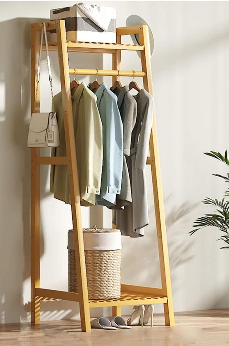 Clothing Rack Bamboo With Shelf 51.2Inch
