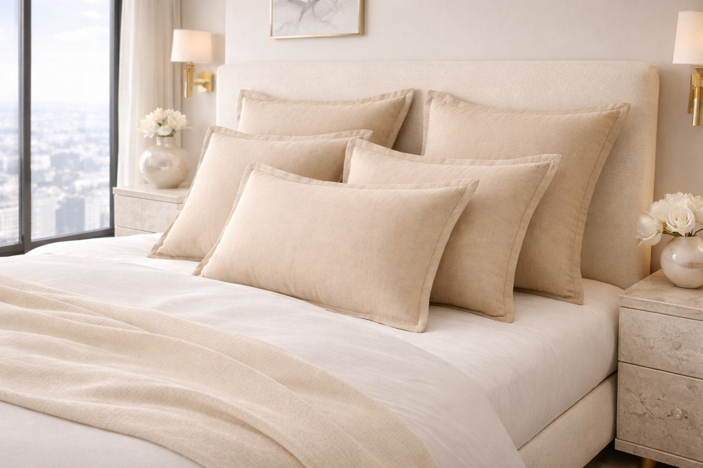 COTTON LINEN BLEND CUSHION WITH DOWN FEATHER FILLING