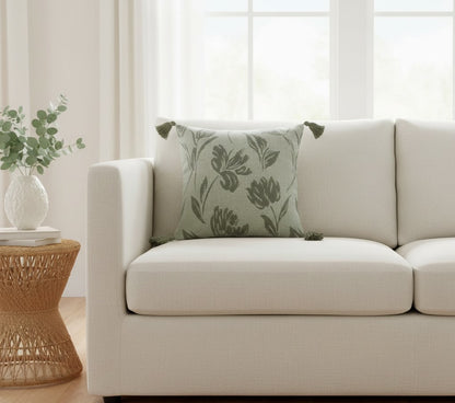 PALM LANE FLORAL JACQUARD LINEN COTTON CUSHION
